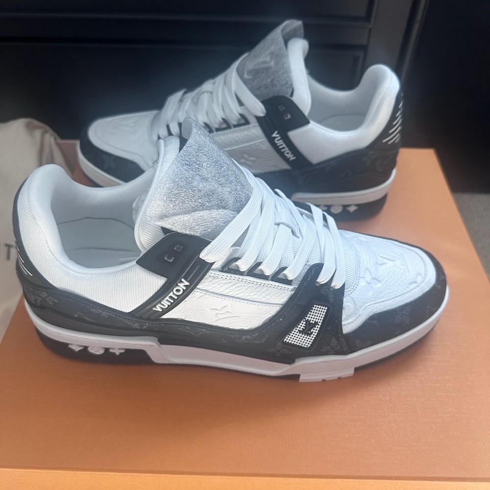 Louis Vuitton White and Gray Low-Top Sneakers with Black Accents